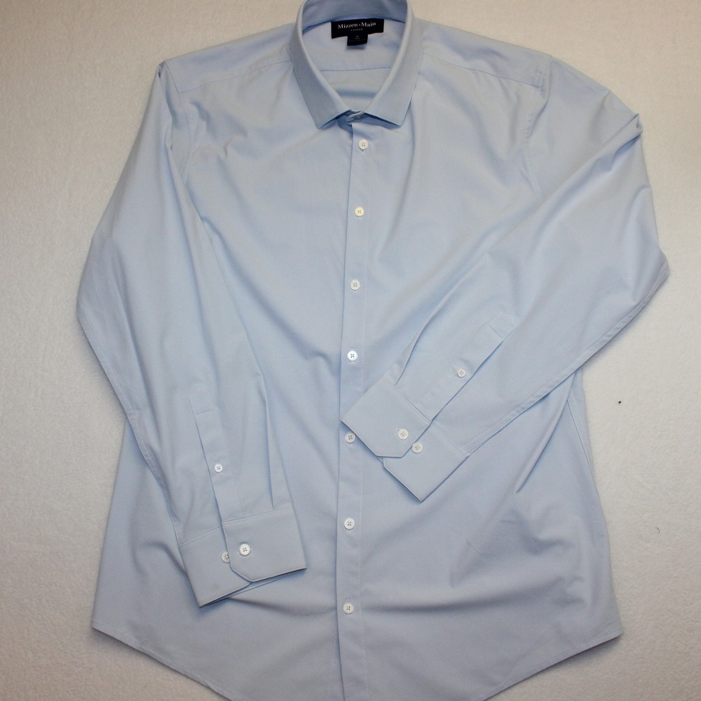 Mizzen+Main Leeward Dress Shirt Mens XL Trim Fit Light Blue Performance Stretch